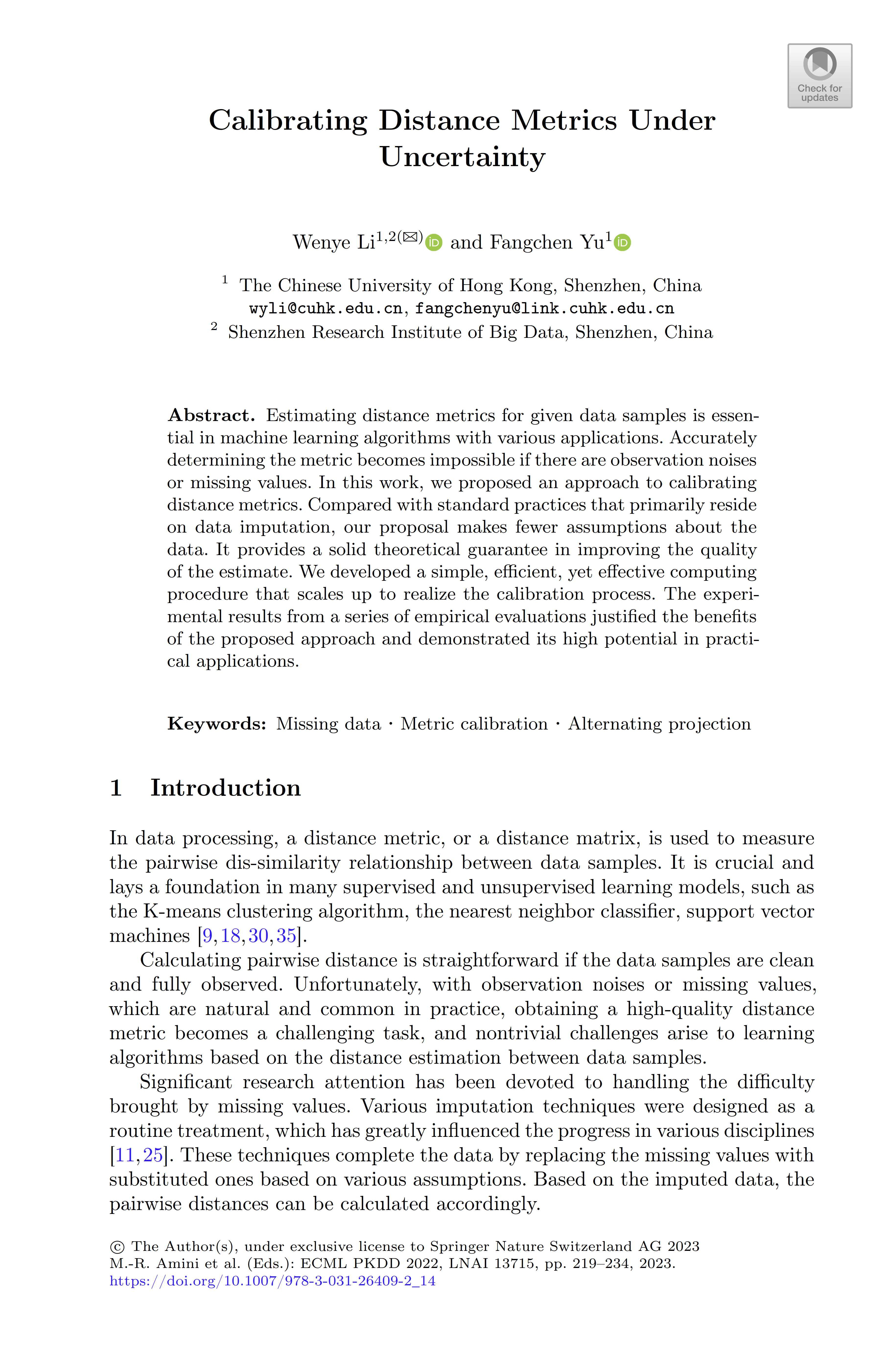 Calibrating Distance Metrics Under Uncertainty